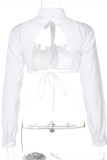 White Fashion Sexy Solid Hollowed Out Patchwork Turndown Collar Tops