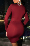 Blue Sexy Solid Hollowed Out Patchwork Fold O Neck One Step Skirt Dresses
