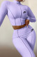 Purple Fashion Sportswear Print Patchwork O Neck Long Sleeve Two Pieces
