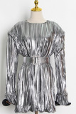 Silver Fashion Elegant Solid Patchwork Fold O Neck A Line Dresses