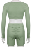 Green Sexy Solid Patchwork Square Collar Long Sleeve Two Pieces