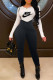Black Fashion Sportswear Print Patchwork O Neck Long Sleeve Two Pieces