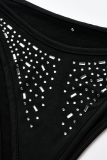 Black Sexy Hot Drilling Mesh Halter Sleeveless Two Pieces