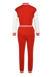 Red Fashion Casual Letter Print Patchwork Long Sleeve Two Pieces