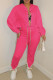 Rose Red Casual Solid Hollowed Out Patchwork Chains Hooded Collar Long Sleeve Two Pieces