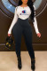 Black Fashion Street Print Patchwork O Neck Long Sleeve Two Pieces