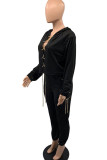 Rose Red Casual Solid Hollowed Out Patchwork Chains Hooded Collar Long Sleeve Two Pieces