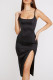 Black Sexy Solid Patchwork Slit Spaghetti Strap Sling Dress Dresses