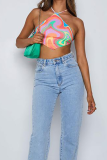 Colour Sexy Print Patchwork Halter Tops