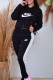 Black Fashion Casual Print Patchwork Hooded Collar Long Sleeve Two Pieces