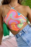 Colour Sexy Print Patchwork Halter Tops