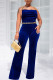Blue Sexy Solid Patchwork Chains Backless Spaghetti Strap Straight Jumpsuits