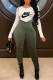 Green Fashion Sportswear Print Patchwork O Neck Long Sleeve Two Pieces