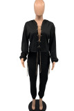Rose Red Casual Solid Hollowed Out Patchwork Chains Hooded Collar Long Sleeve Two Pieces