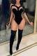 Black Fashion Sexy Patchwork See-through Turtleneck Regular Jumpsuits