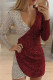 Red Sexy Solid Sequins Patchwork Asymmetrical V Neck One Step Skirt Dresses