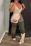 Multicolor Casual Print Patchwork Boot Cut Mid Waist Speaker Full Print Bottoms