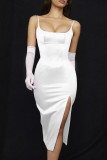 Red Sexy Solid Patchwork Slit Spaghetti Strap Sling Dress Dresses
