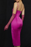 Red Sexy Solid Patchwork Slit Spaghetti Strap Sling Dress Dresses