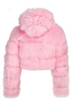 Pink Fashion Casual Solid Cardigan Hooded Collar Outerwear