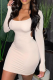 White Sexy Solid Patchwork U Neck Pencil Skirt Dresses