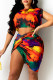 Multicolor Fashion Sexy Print Asymmetrical O Neck Sleeveless Two Pieces