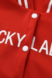 Red Fashion Casual Letter Print Patchwork Long Sleeve Two Pieces