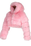 Pink Fashion Casual Solid Cardigan Hooded Collar Outerwear