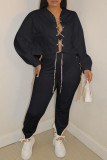 Rose Red Casual Solid Hollowed Out Patchwork Chains Hooded Collar Long Sleeve Two Pieces