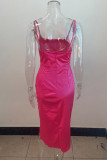 Red Sexy Solid Patchwork Slit Spaghetti Strap Sling Dress Dresses