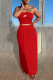 Red Fashion Casual Print Patchwork Strapless Sleeveless Two Pieces