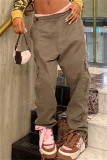 Brown Fashion Casual Solid Patchwork Regular Mid Waist Trousers
