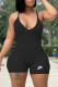 Black Fashion Street Print Backless V Neck Rompers