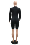 Black Casual Sportswear Solid Patchwork Half A Turtleneck Long Sleeve Skinny Romper