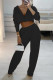Black Fashion Casual Solid Basic Hooded Collar Long Sleeve Two Pieces