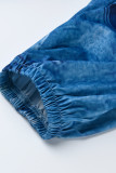 Blue Fashion Casual Print Basic Regular High Waist Conventional Full Print Bottoms