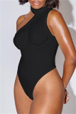 Black Fashion Sexy Solid Patchwork Halter Skinny Romper