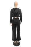 Black Fashion Casual Solid Basic Hooded Collar Long Sleeve Two Pieces