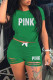 Green Fashion Casual Letter Print Ripped O Neck Short Sleeve Two Pieces