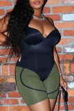 Black Fashion Sexy Solid Patchwork Backless Spaghetti Strap Skinny Romper