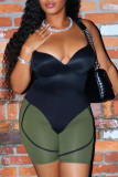 Black Fashion Sexy Solid Patchwork Backless Spaghetti Strap Skinny Romper