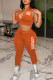 Orange Fashion Street Letter Patchwork Mandarin Collar Sleeveless Two Pieces
