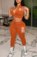 Orange Fashion Street Letter Patchwork Mandarin Collar Sleeveless Two Pieces