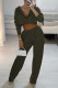 Army Green Fashion Casual Solid Basic Hooded Collar Long Sleeve Two Pieces