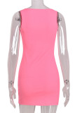 Pink Sexy Casual Solid Patchwork U Neck Vest Dress