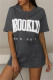 Dark Gray Fashion Casual Letter Print Basic O Neck T-Shirts