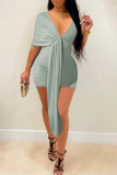 Rose Red Fashion Casual Solid Patchwork V Neck Irregular Dress