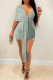 Gray Green Fashion Casual Solid Patchwork V Neck Irregular Dress