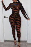 Red Fashion Sexy Print See-through O Neck Skinny Jumpsuits