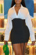 Black Fashion Sexy Solid Patchwork Draw String Turndown Collar Long Sleeve Dresses